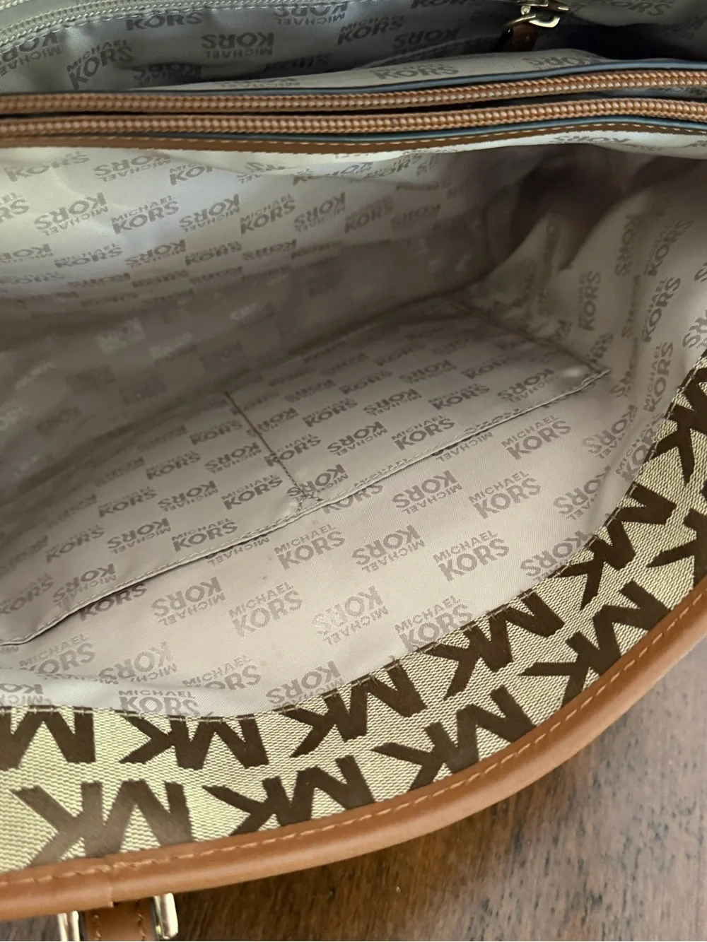 Michael Kors Beige and Brown MK Logo Tote